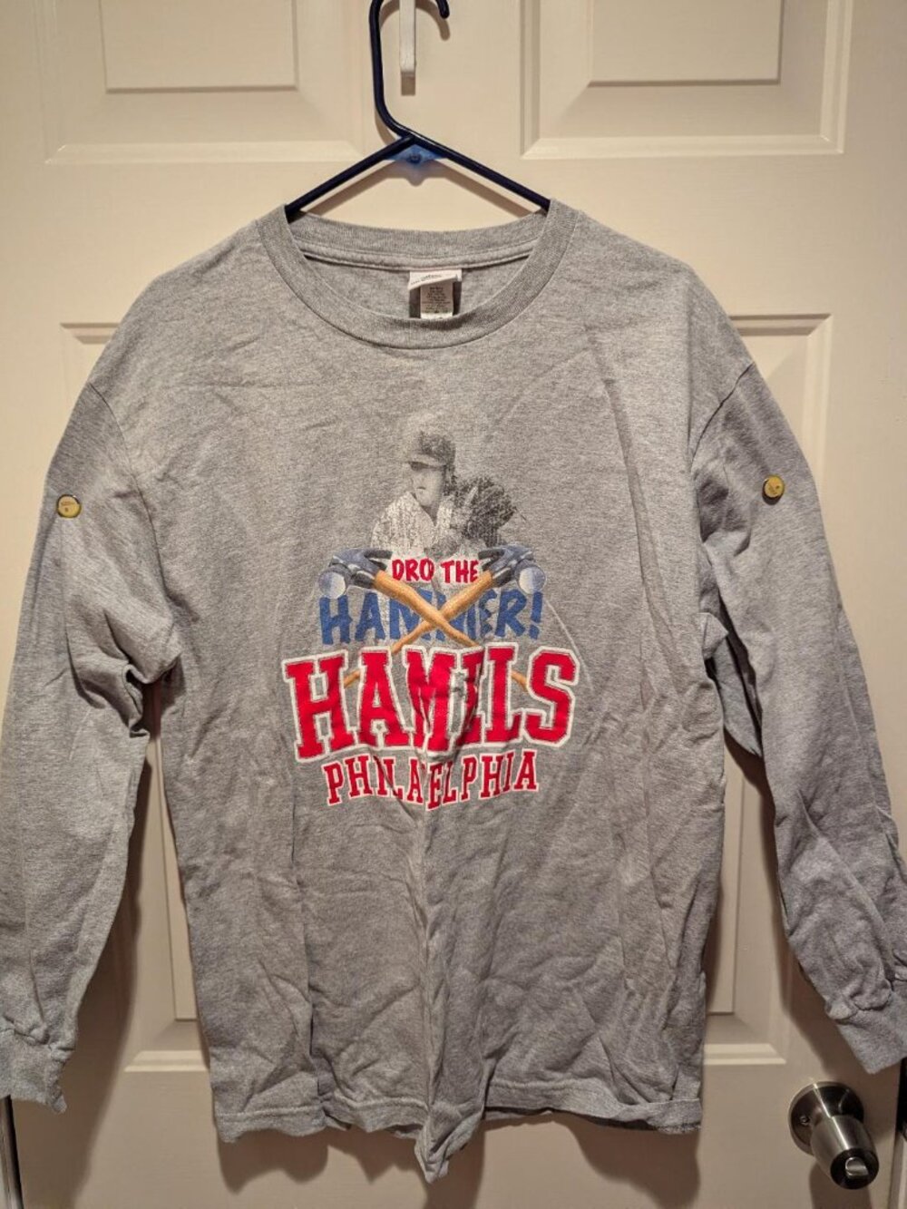 Coed Sportswear's Phillies Drop the Hamels Long Sleeve T Shirt, Size Large.